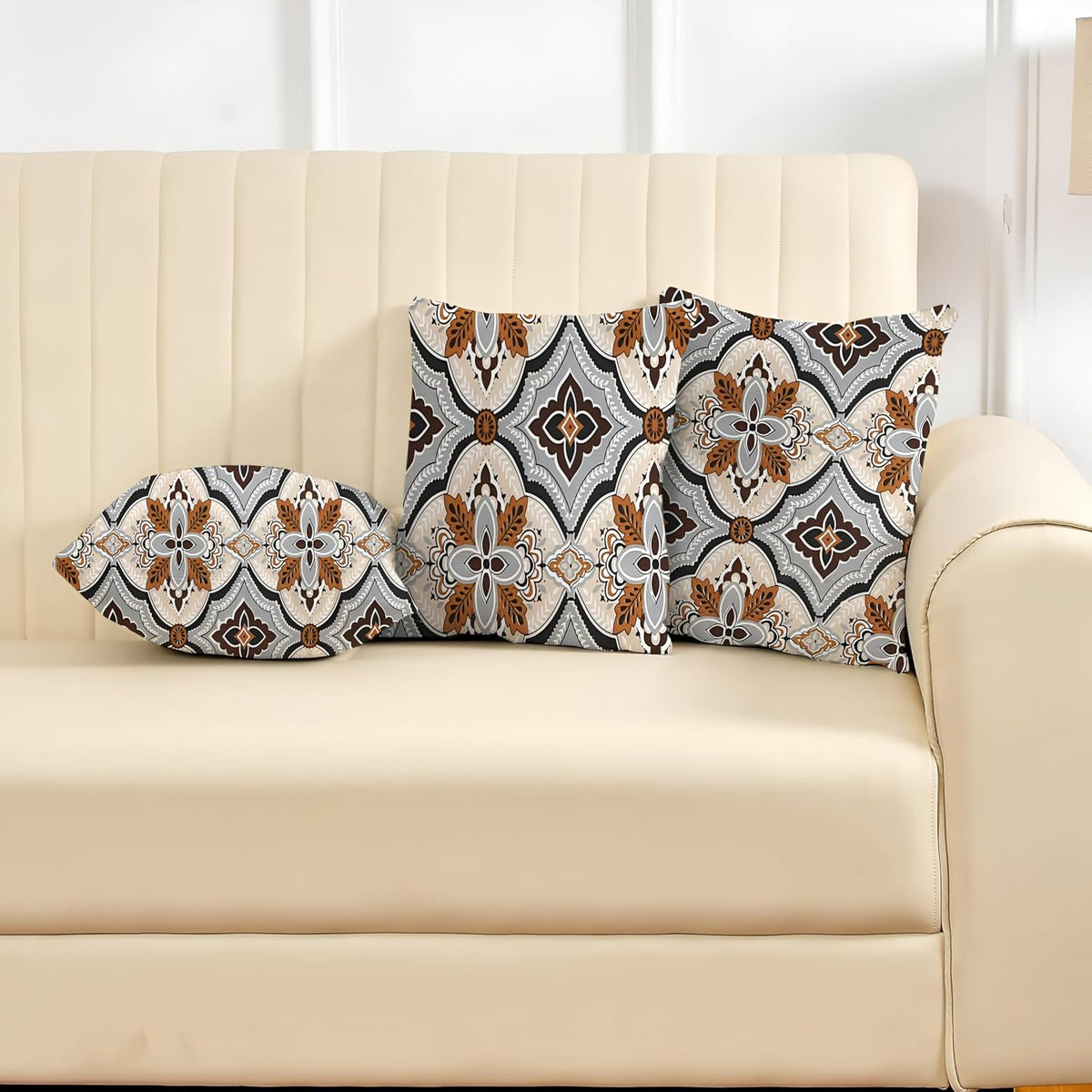 Microfiber Square Pillow Cushion For Sofa, Black & Brown, Grey - 16 X 16 Inch | Soft, For Comfort & Back Support | Breathable, Washable, Premium Cotton Cushion Cover, Neck Support - Set Of 3