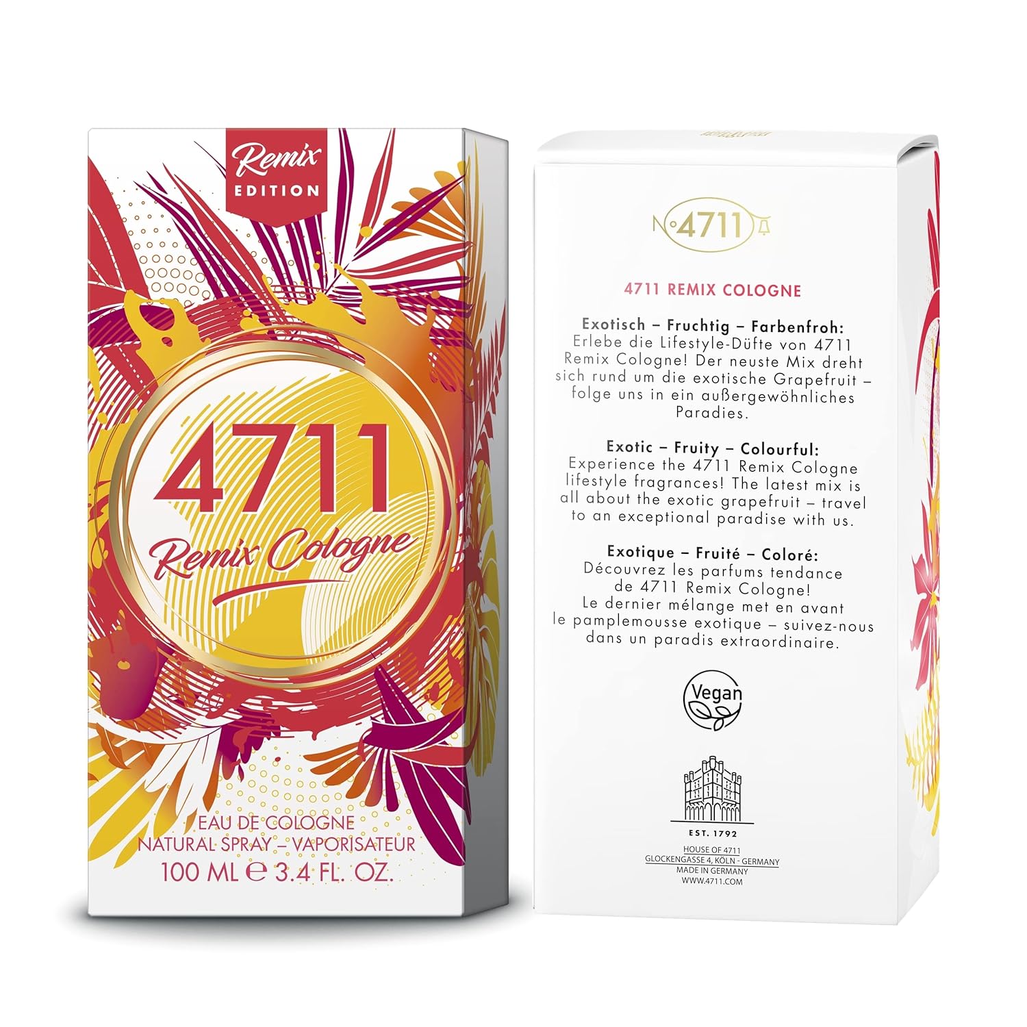 4711 Acqua Colonia Remix Grapefruit Eau De Cologne 100ml 3.4 Fl.oz. | Perfect Long Lasting Fragrance For Men & Women