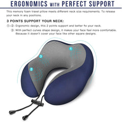 Premium Memory Foam Travel Pillow, Comfortable & Supportive Neck Pillow, Blue & Grey | Small Size, Pain Relief Sleeping Neck Pillows For Travel, Pillow For Sleeping Airplane, Car, Office