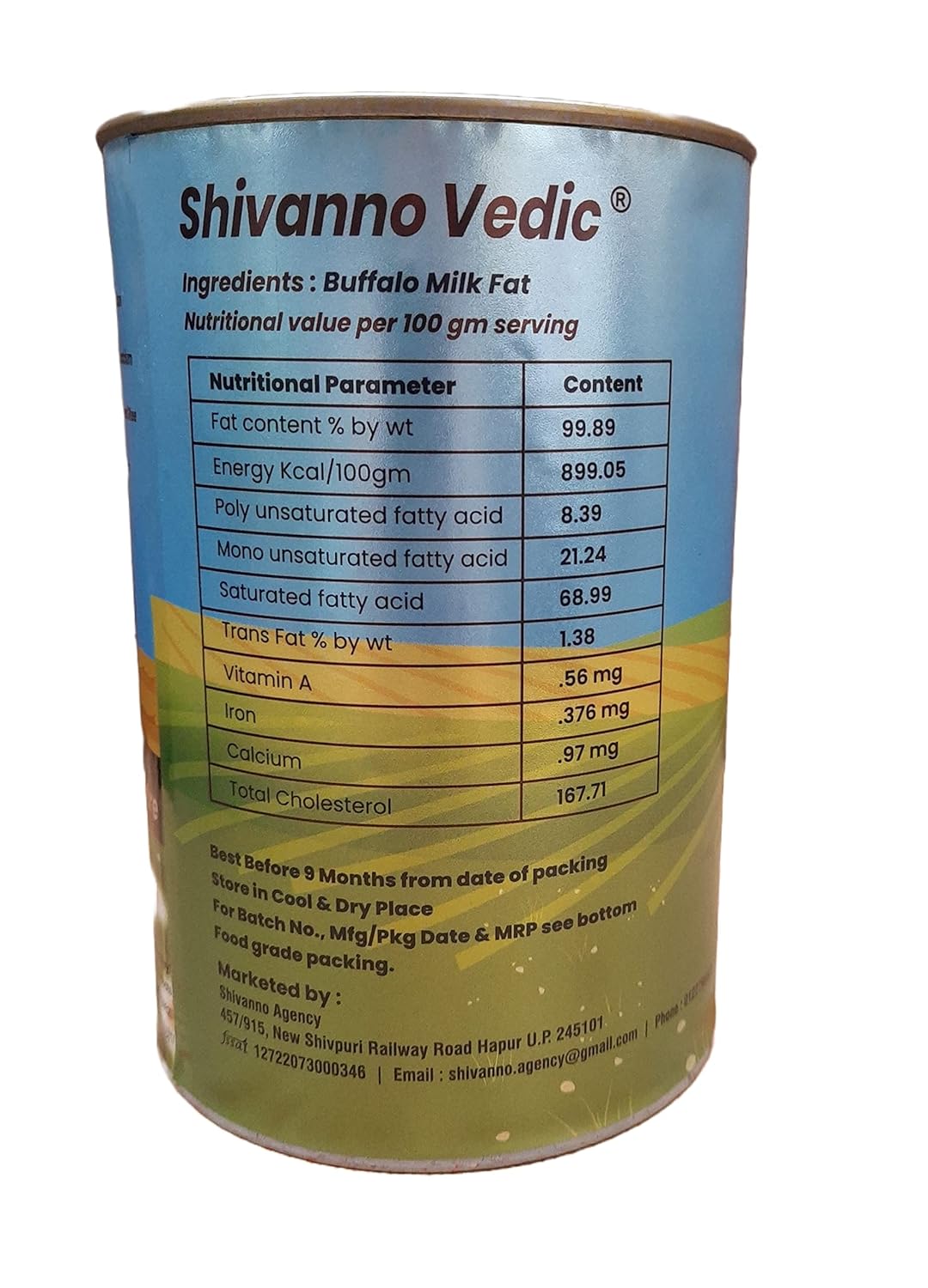 Organic Natural A2 Buffalo Bilona Desi Ghee By Shivanno Vedic | Hand Made Using Traditional Curd Churning Method Indian Desi Buffalo Ghee | (1 Litre) 33.8 Ounce | Tin Pack