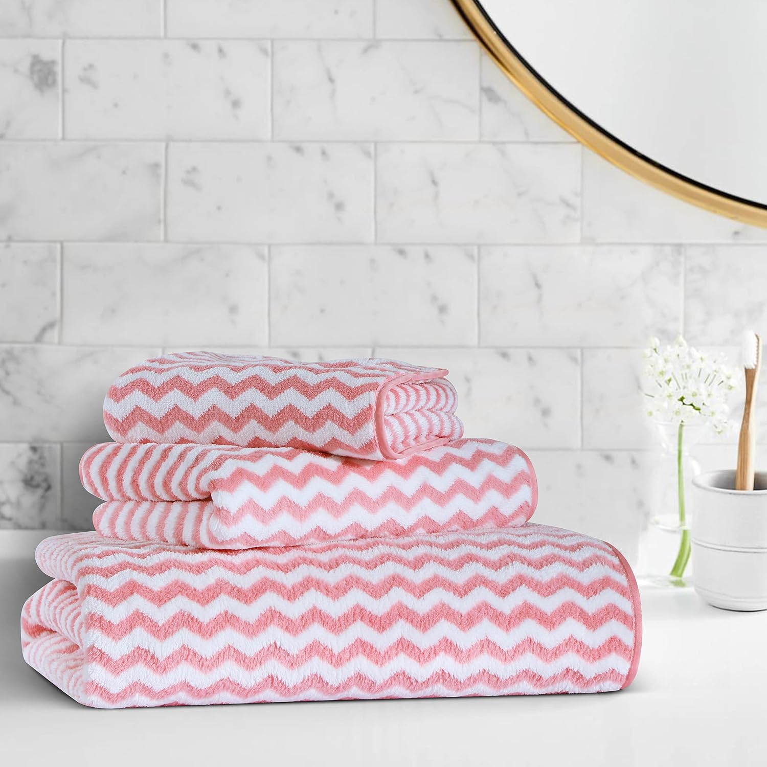 Spread Spain Microfiber 1 Bath & 2 Hand Towels 1000 Gsm | Extra Soft Plush & High Absorbent Towel For Gym & Workout - Pack Of 3 (Pink)
