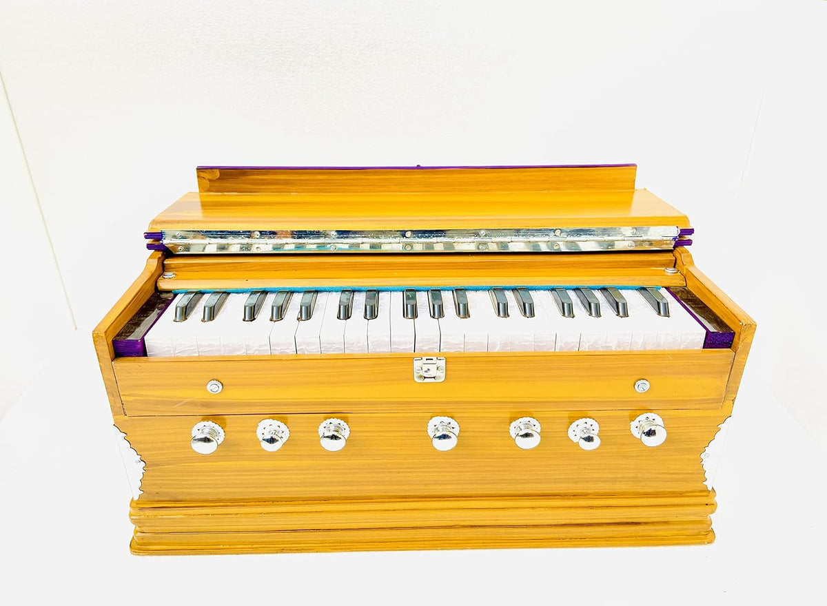Musical Instrument Harmonium For Beginners & Professionals - 39 Keys, 7 Stopper, Double Bellow, 3 1/4 Octave, Two Reeds (Bass- Male) | Two Side Carry Handles, Jaali Frame On Keys