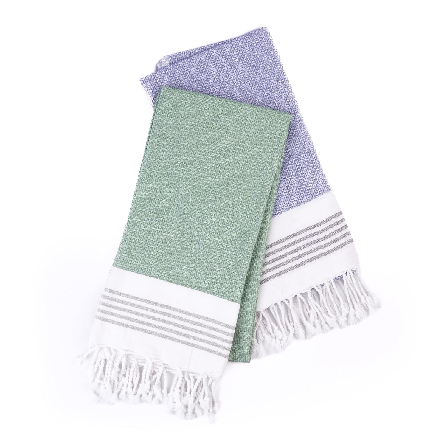 Haber Premium Light Weight 100% Cotton Bath Towel 500 Gsm | Unique Micro Waffle Texture For Active Feel, Quick Absorption & Faster Drying Towel (Green & Heather)- Pack Of 2
