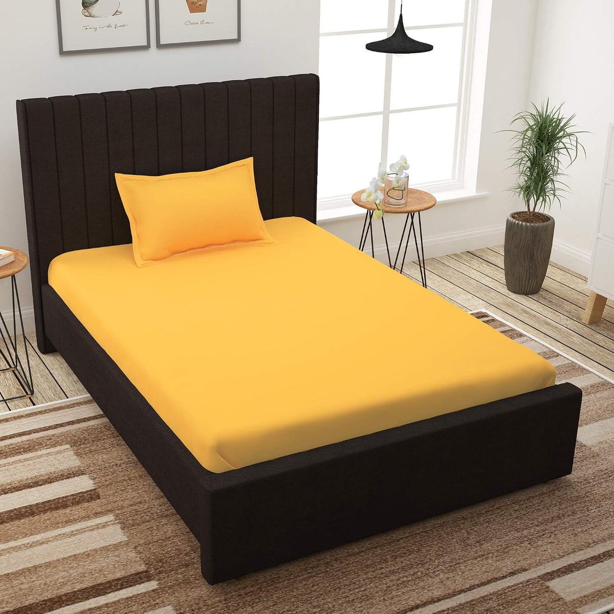 Single Bedsheet With 1 Pillow Cover - 61 X 88 Inches, Lemon Yellow | Perfect For Gifting On Diwali & Baby Showers Christmas Bedsheet