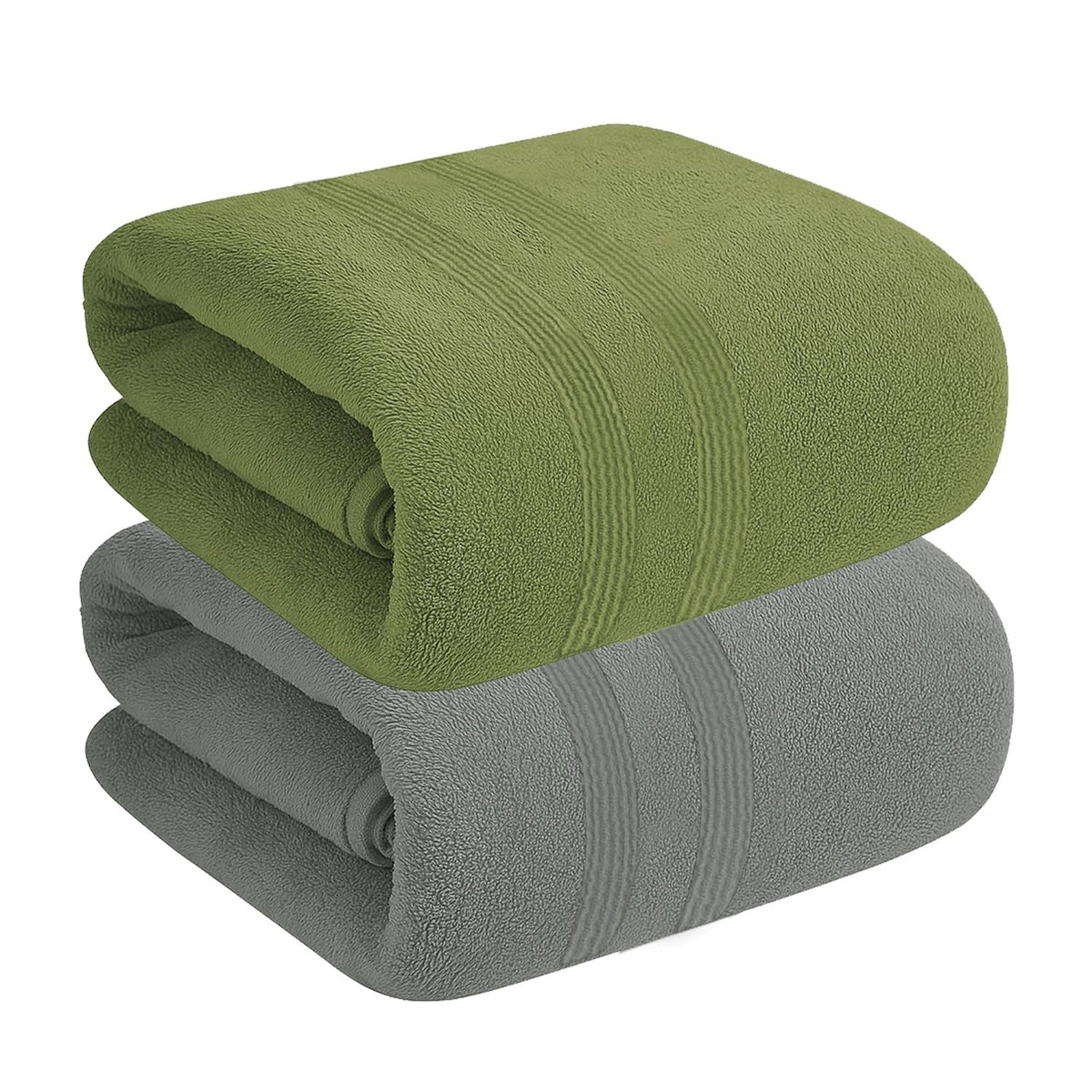 House Of Terry 100% Cotton Bath Towel 900 Gsm | Quick Dry, Fade-Resistant, Soft, Lightweight & Absorbent For Men & Women Large Size Towel (Grey & Olive Green) - 2 Pcs
