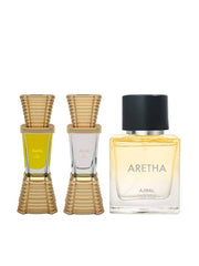 Ajmal Aura Cp + Selfie Cp Oil Woody Aromatic Alcohol-free Attar 10ml 0.3 Fl.oz. Each X2  For Men + Aretha Edp 50ml  1.6 Fl.oz. For Women  | Combo Of 3