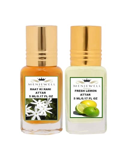 Menjewell Raat Ki Rani + Fresh Lemon Attar Perfume 2x 0.17 Fl.oz. Pack Of 2 | Unisex Fragrance | Long Lasting