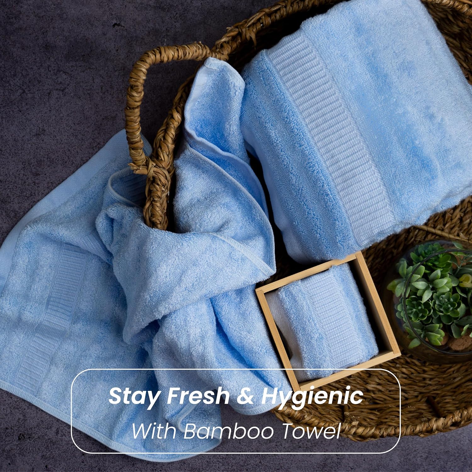Mush Bamboo Bath Towels 600 Gsm | Ultra Soft, Absorbent & Antimicrobial Bath Towel, Hand Towel & Face Towel (Sky Blue) -3 Piece