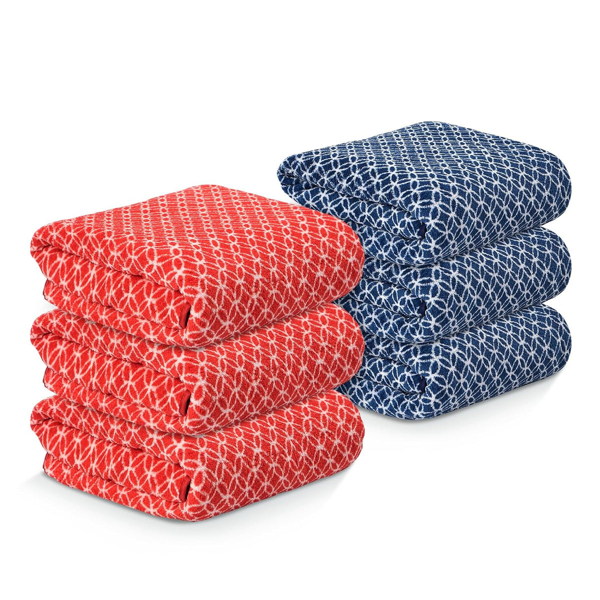 Heart Home Microfibre Bath Towel 1680 Gsm | Quick Dry Absorbent Gym Sweat Workout & Shower Body Towel - Red & Blue (6 Pcs)