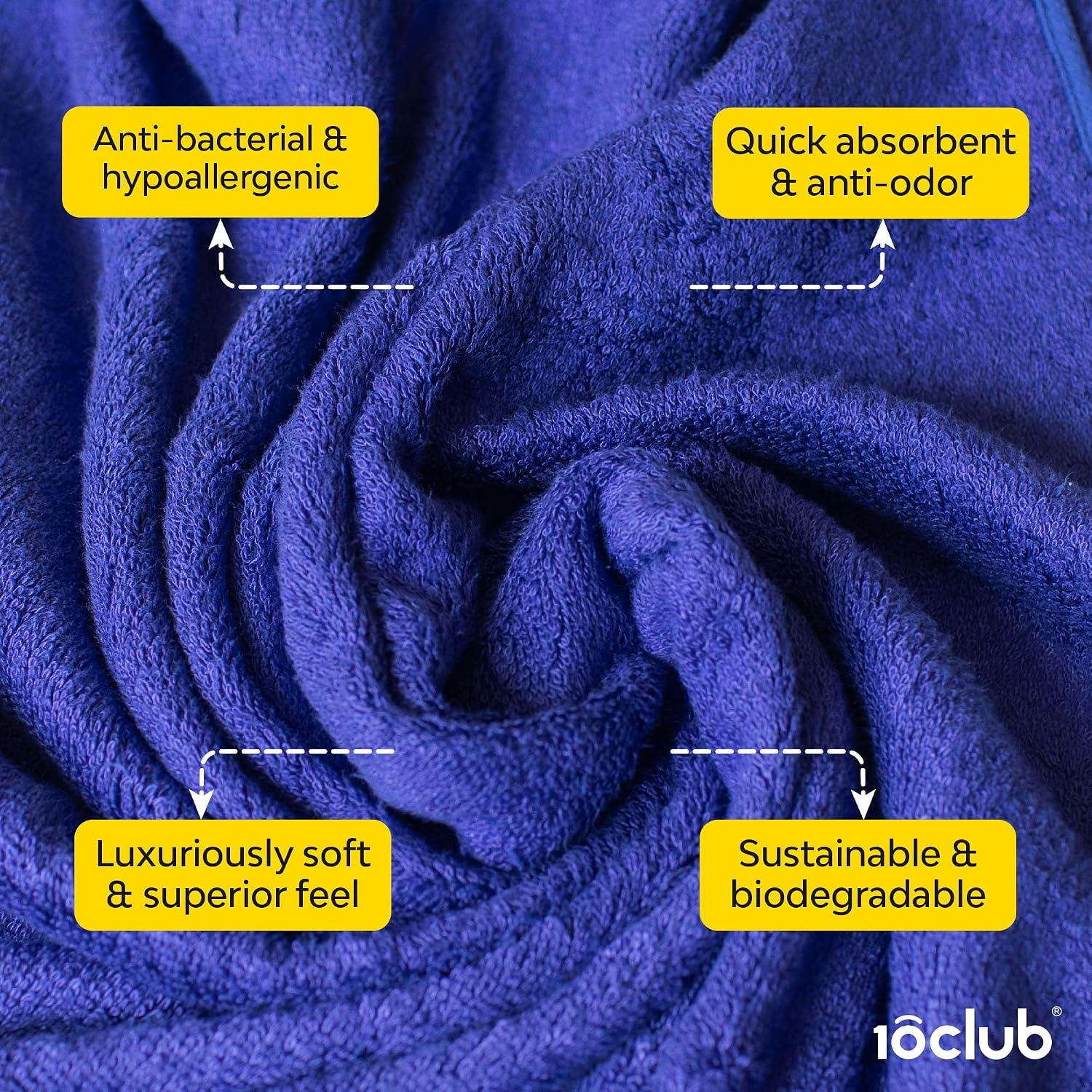 10club Bamboo Hand Towel 580 Gsm | Ultra Soft, Absorbent, Anti-Microbial & Quick Dry Towel For Daily Use, Gym, Pool, Kitchen, Travel, Sports & Yoga (Navy) -Set Of 4
