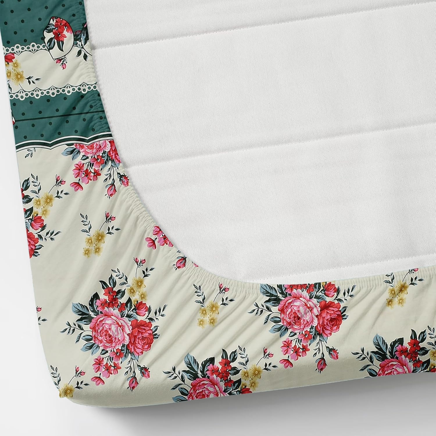 1 Double Bedsheet With 2 Pillow Covers Size 60 X 78 X 8 Inches, Green | Cotton Feel All Around Elastic Fitted - Queen Size Bedsheets, Super Soft