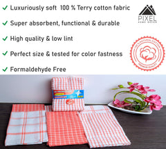 Pixel Home Cotton Multi-Purpose Terry & Waffle Dish Cloths Kitchen Wiping Cleaning Towel 300 Gsm -Set Of 6 (Pink)