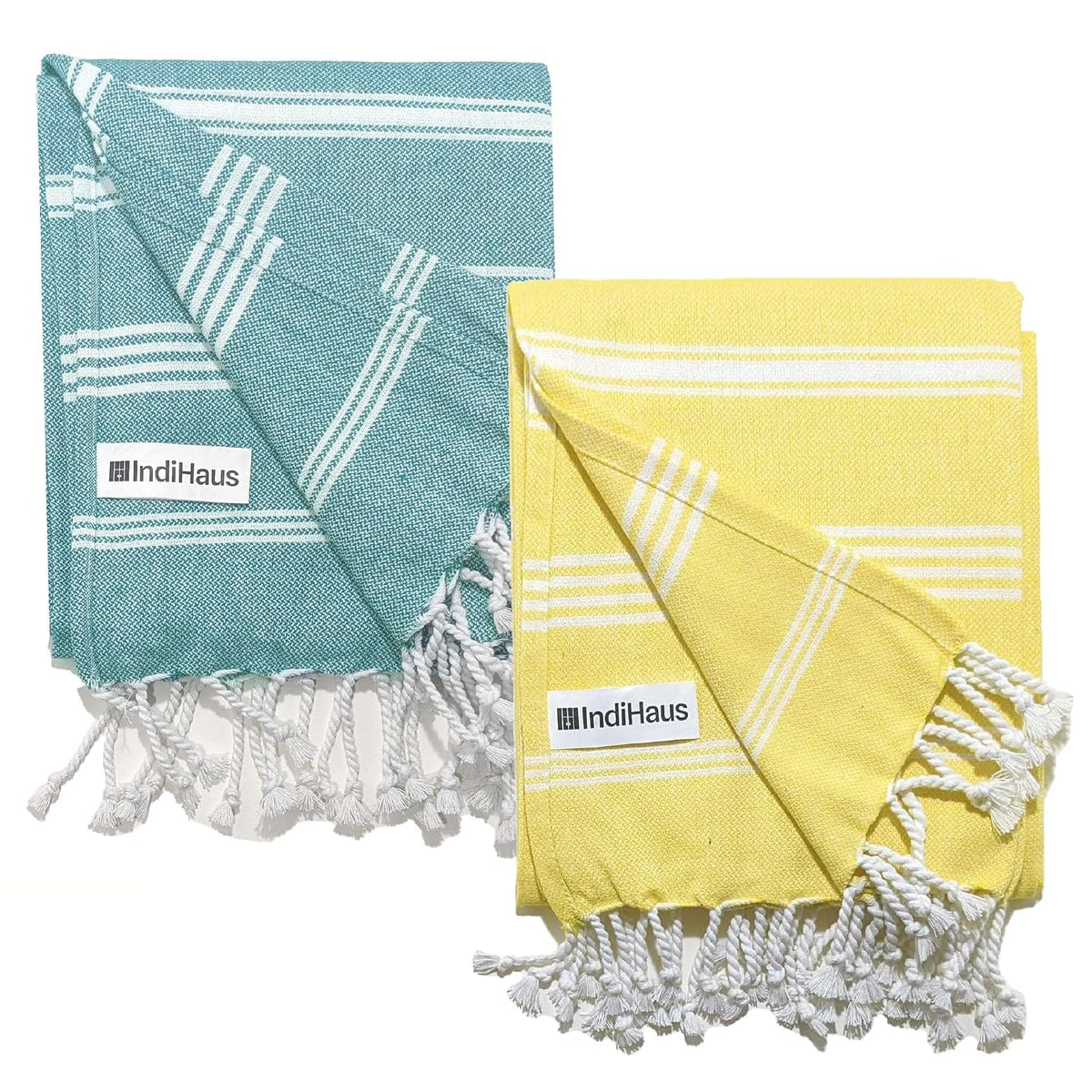 Indihaus Premium Large Cotton Bath Towels 380 Gsm | Soft, Absorbent & Comfortable Large Size Bath Towels | Set Of 2 (Sunshine Yellow & Ocean Teal)