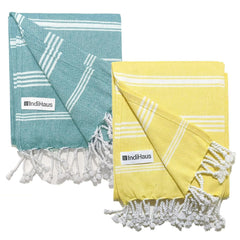 Indihaus Premium Large Cotton Bath Towels 380 Gsm | Soft, Absorbent & Comfortable Large Size Bath Towels | Set Of 2 (Sunshine Yellow & Ocean Teal)