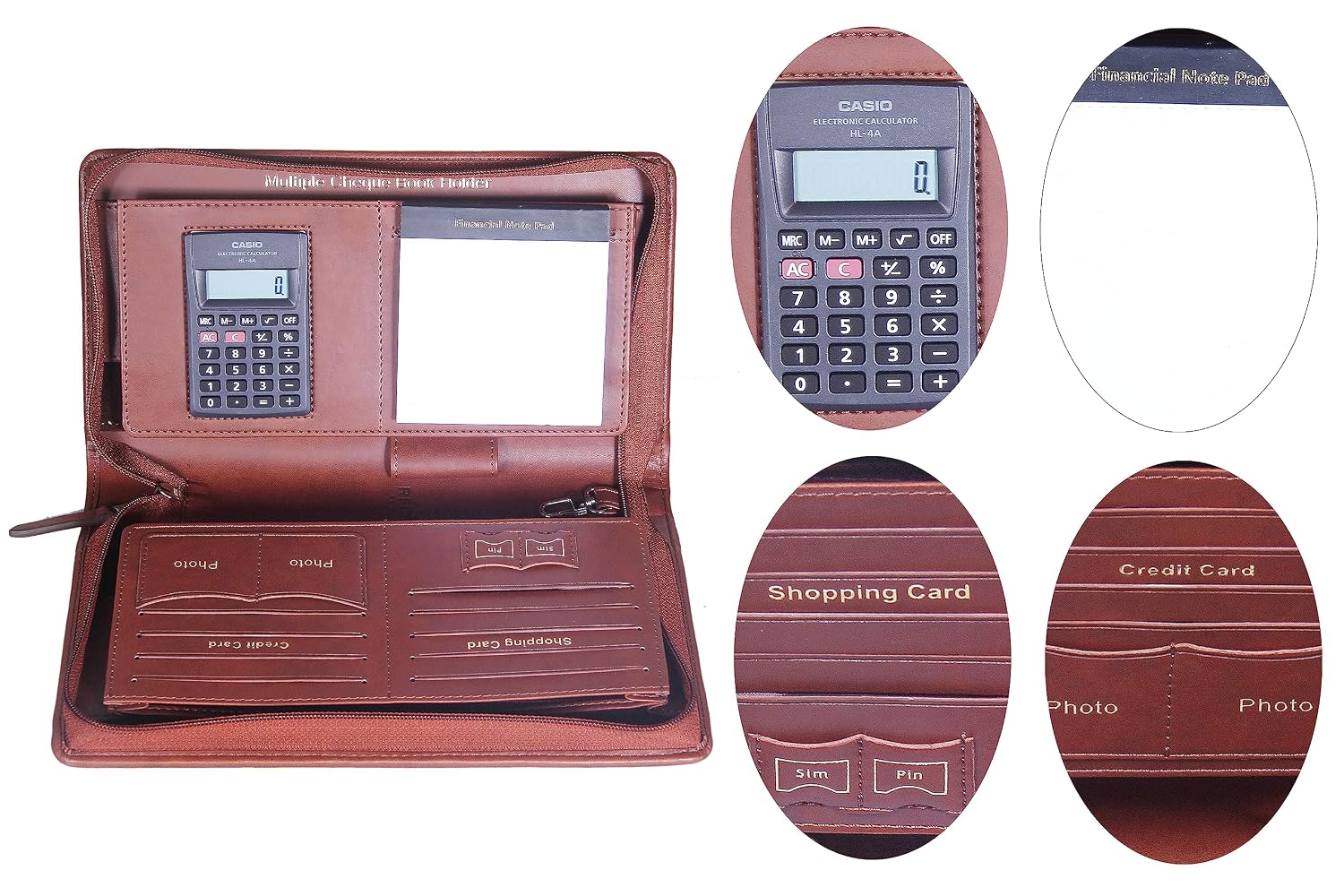 Sukeshcraft Multiple Cheque Book Holder | 8 Digit Display Calculator Financial Calculators Note Pad | 2 Pair Of Pocket On Each Side.