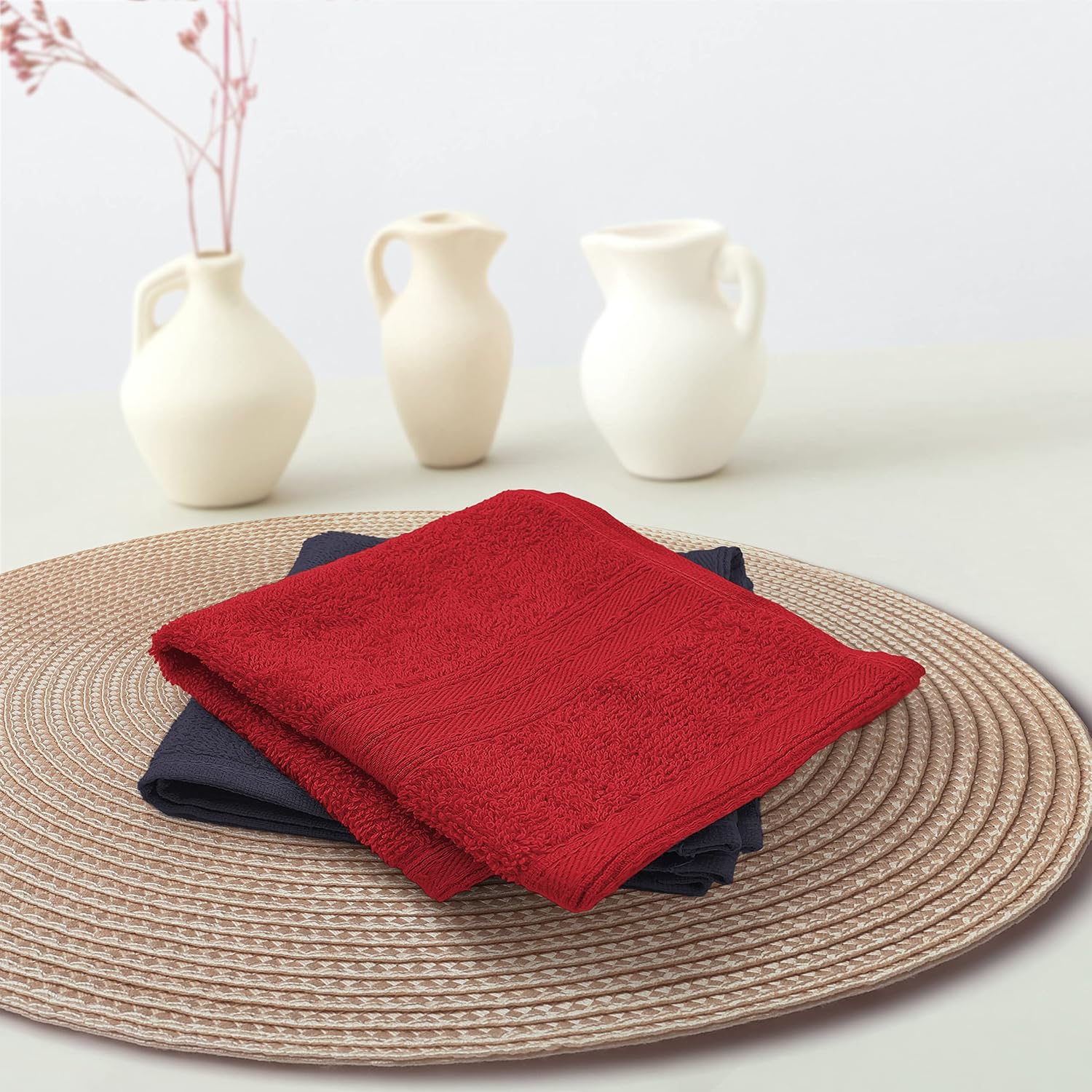 Sassoon Anatolia 2 Piece Cotton Face Towel 500 Gsm (Red & Denim)