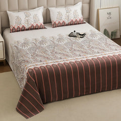 1 Piece Cotton Bedsheet For King Size With 1 Pillow Cover - 108 X 108 Inches, Brown & Pink | Soft & Durable For Everyday Use & Bedroom - All Season Comfort