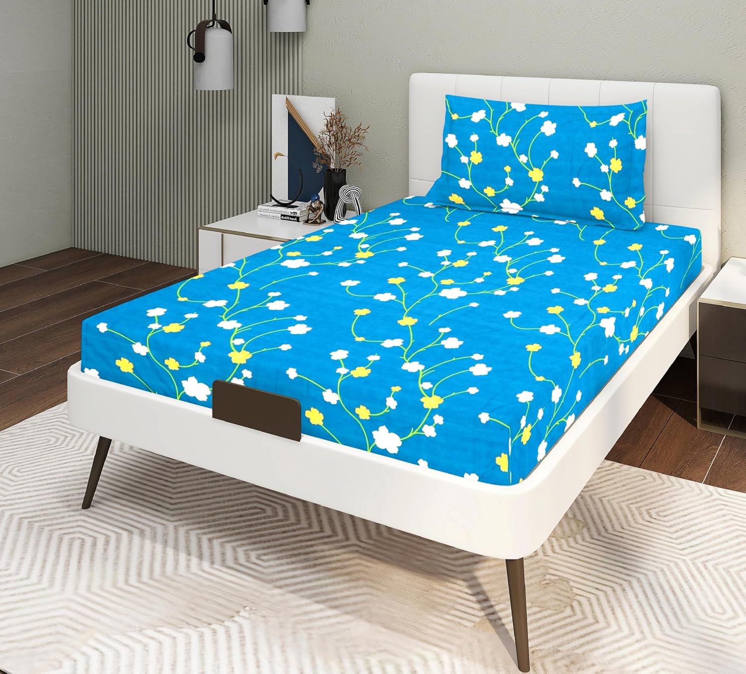 Glace Cotton Super Soft Bedsheets Single Bed Size (60 X 90 Inch) With 1 Pillow Cover | All Around Elastic Fitted Bedsheets, Sky Blue