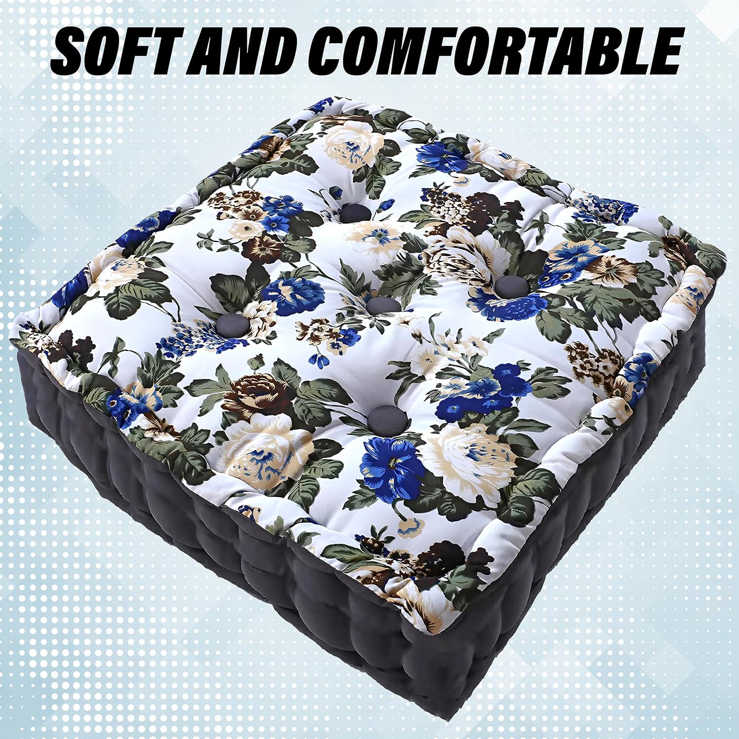 Square Chair Pad, Soft Cotton Pillow Filler For Seating, Living Room - White | Comfortable, Flower Design, Seat Cushion | For Seating Gaddi, Meditation, Yoga | Furniture Cushion, Washable