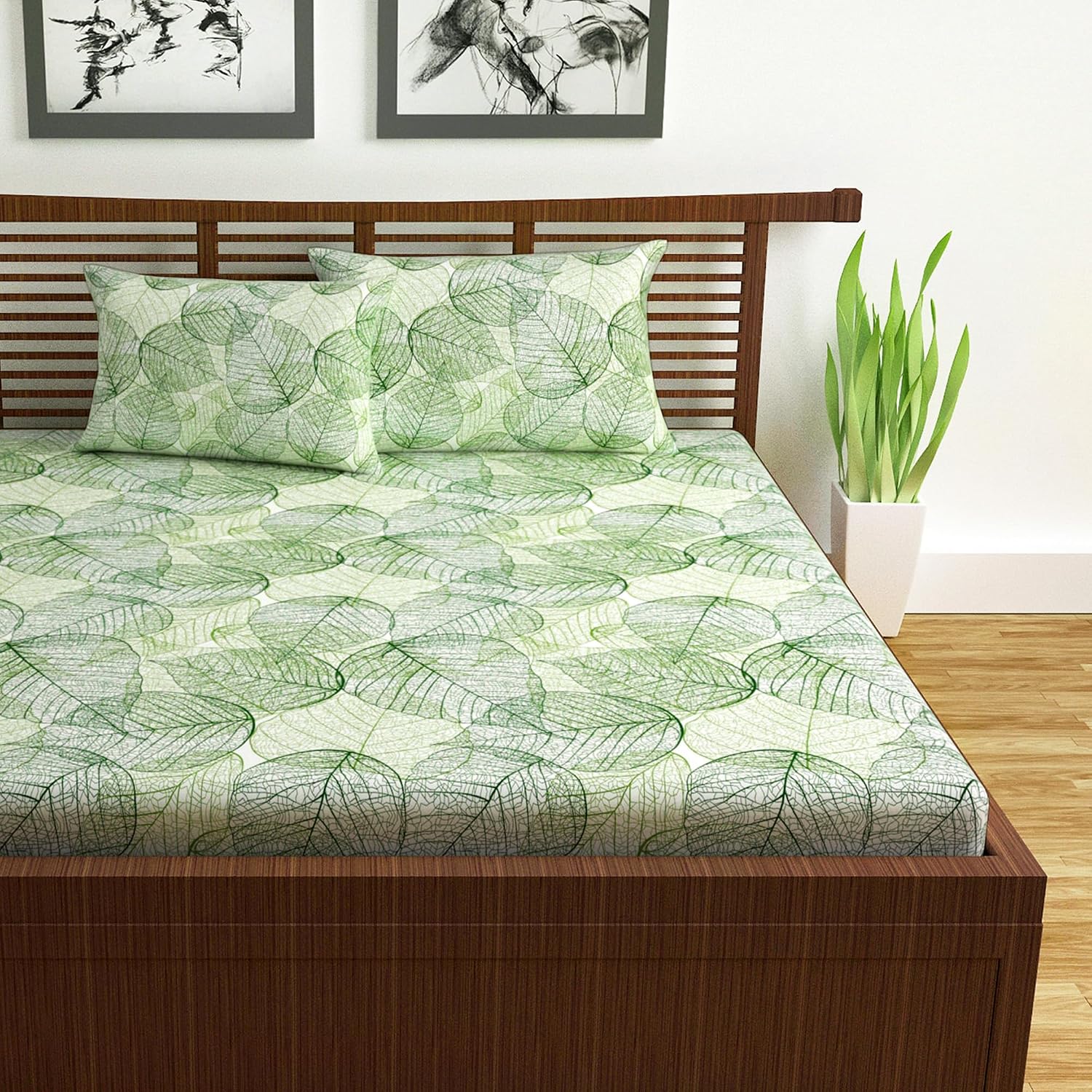 100% Pure Cotton Double Bedsheet For Queen With 2 Pillow Covers - 87 X 100 Inches, Sage Green | Soft & Durable For Everyday Use & Bedroom - All Season Comfort