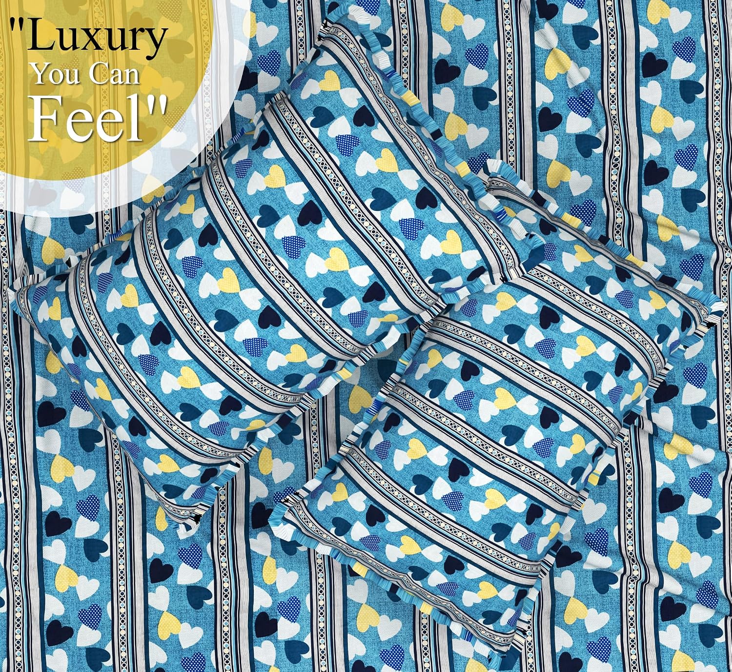 Double Bedsheets With 2 King Size Pillow Covers - 86 X 88 Inches, Blue & White | Ultra Soft 120 Thread Count-Light Weight & Easy To Wash At Home