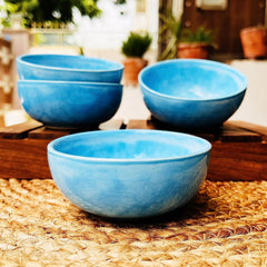 Neelam Handcrafted Ceramic Dinner Set - 8 Pieces, Blue | 4 Dinner Plates + 4 Katori Bowls, 180ml Each Dinnerware Set | Serving For 4, Microwave Safe & Dishwasher Safe