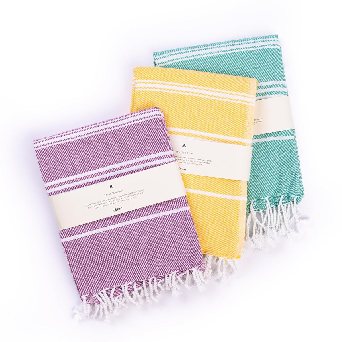 Haber Premium Basic Large Size 100% Cotton Towel 900 Gsm | Soft, Absorbent & Comfortable Quick Dry Bath Towels - Plum, Yellow & Mint (3 Pcs)