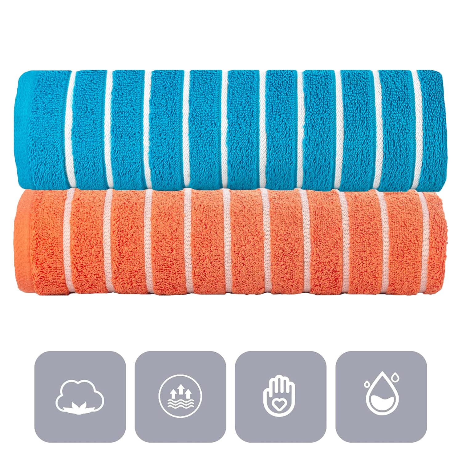 Casa Copenhagen Designed In Denmark Estatic Super Soft 2 Pieces 100% Cotton Large Bath Towel 525 Gsm - Teal Blue & Orange