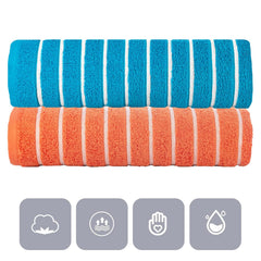 Casa Copenhagen Designed In Denmark Estatic Super Soft 2 Pieces 100% Cotton Large Bath Towel 525 Gsm - Teal Blue & Orange