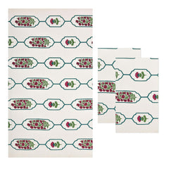 Easygoods Waffle 1 Bath & 2 Hand Towels Beautiful Pure Cotton Hand Block Printed Soft Water Absorbent Towels 250 Gsm (Sea Green) | Pack Of 3