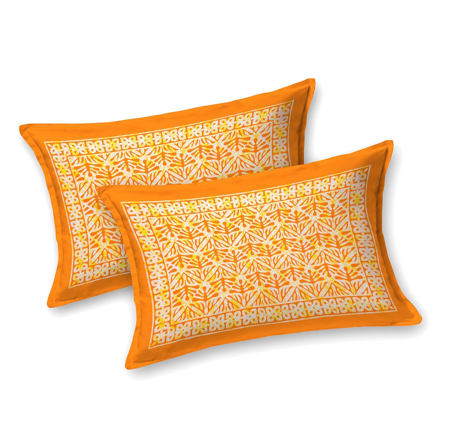 Handloom Printed Double Bedsheet For Queen Size With 2 Matching Pillow Cover | Size 90 X 100 Inches, Orange - Cotton Bedsheets For Double Bed | Soft & Smooth