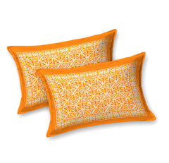 Handloom Printed Double Bedsheet For Queen Size With 2 Matching Pillow Cover | Size 90 X 100 Inches, Orange - Cotton Bedsheets For Double Bed | Soft & Smooth
