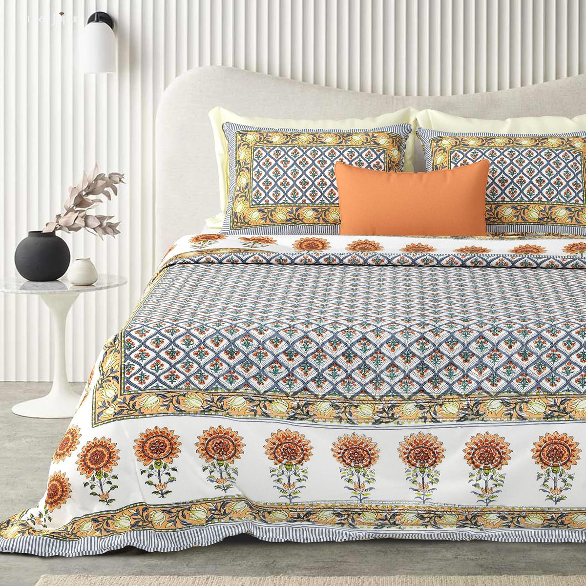 Printed Cotton Double Bedsheet For King Size With 2 Pillow Covers (90 X 108 Inches) Multicolor | 200 Thread Count - Pure Cotton Natural Fabric & Skin-Safe