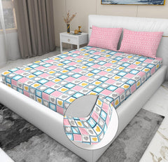 Elastic Fitted Bedsheets For King Size Bed With 2 Pillow Covers - 72 X 78 X 8 Inches, Pink | Ideal For Hotel, House, Guest House