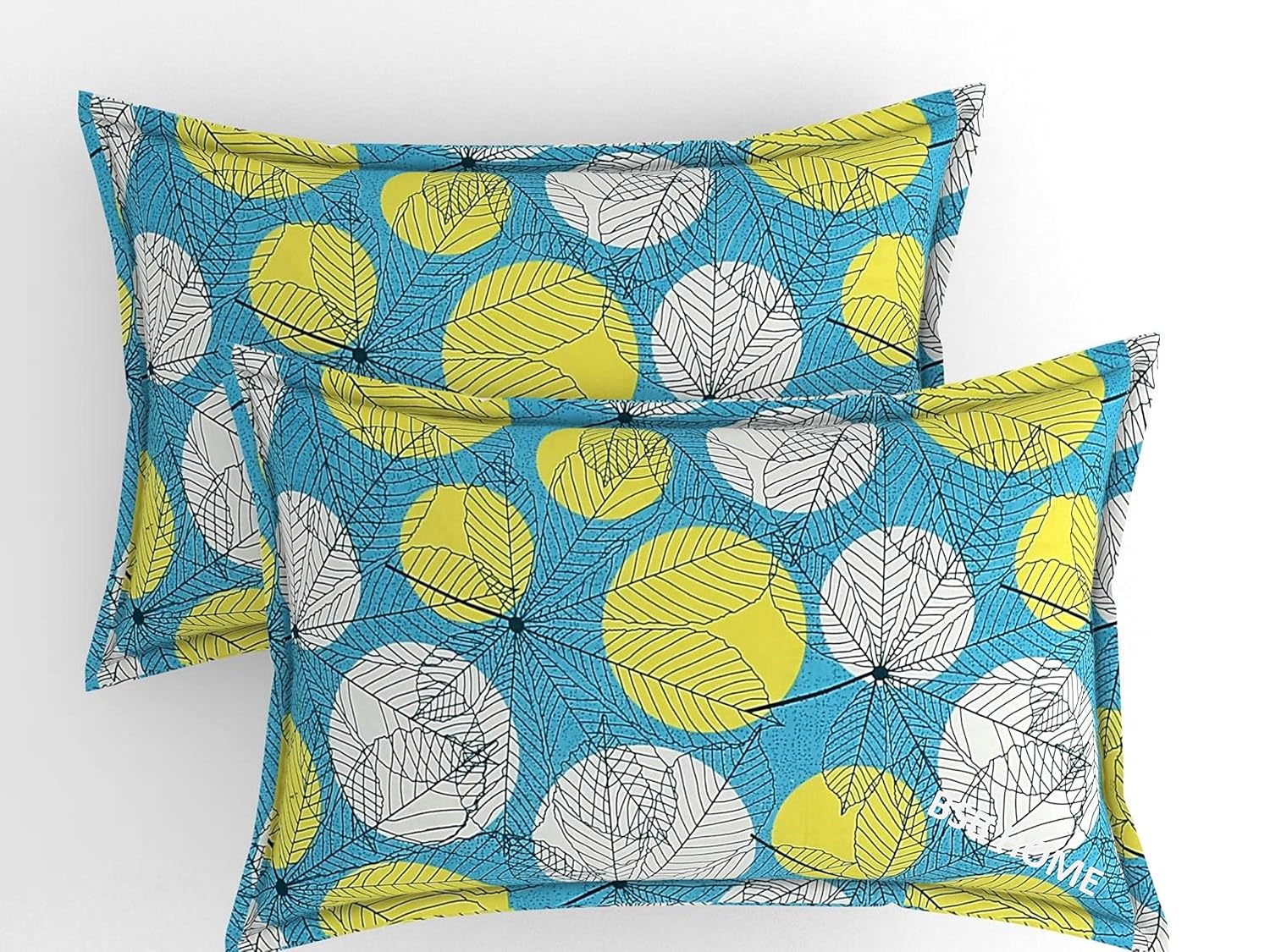 Printed Double Bedsheets With 2 Regular Size Pillow Cover - 90x90 Inches, Sky Blue | Beautiful Design Leaf Floral - Light Weight & Breathable Bedsheet