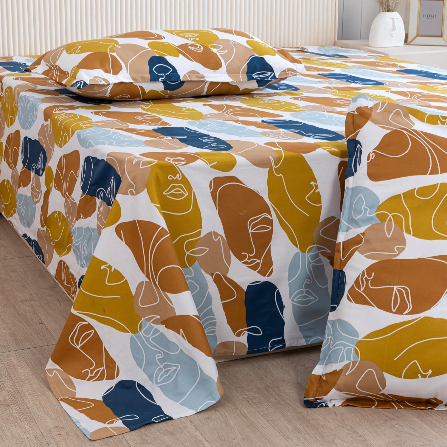 Super King Size Bedsheet With Two Pillow Covers - 108 X 108 Inches, White & Brown | Super Soft All-Season Floral Bedsheet | Home Decor & Gifting