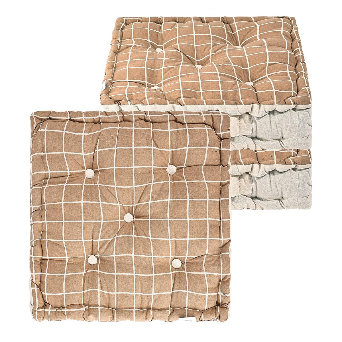 Soft & Comfortable Cotton Chair Cushion Pillow For Sitting, Check Print - Brown | Pillow For Office Work & Posture Support | Sitting Cushion & Back Rest For Chair, Pain Relief - Pack Of 3