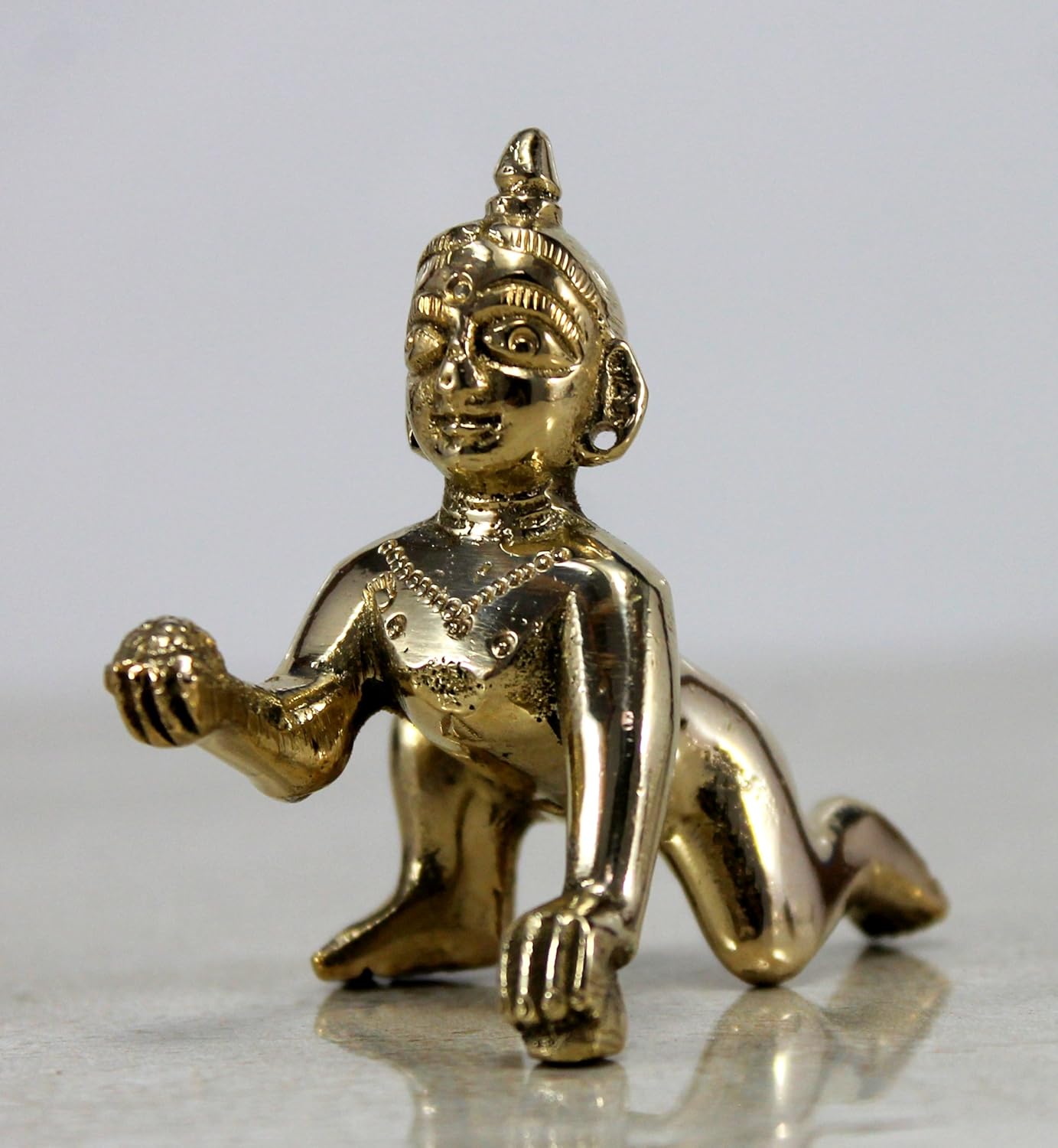 Beautiful Brass Laddu Gopal, Baby Krishna Idol, Handmade, Statue - 5.5 Cm | For Your Home, Workplace, Office, Desk, Best Gifts, Thakur Ji Murti