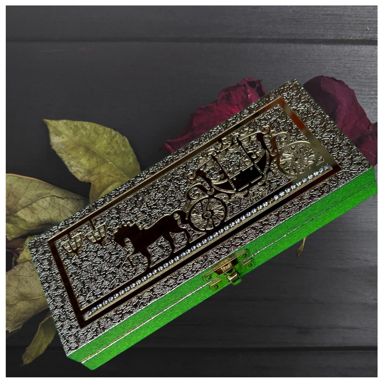 Designer Premium Mdf Wedding Box/Cash Box, Shagun Box, Decorative Box, Money Box, Gaddi Box 20 X 9 X 4cm, Colour - Golden, Style - Elegant Laser Cut
