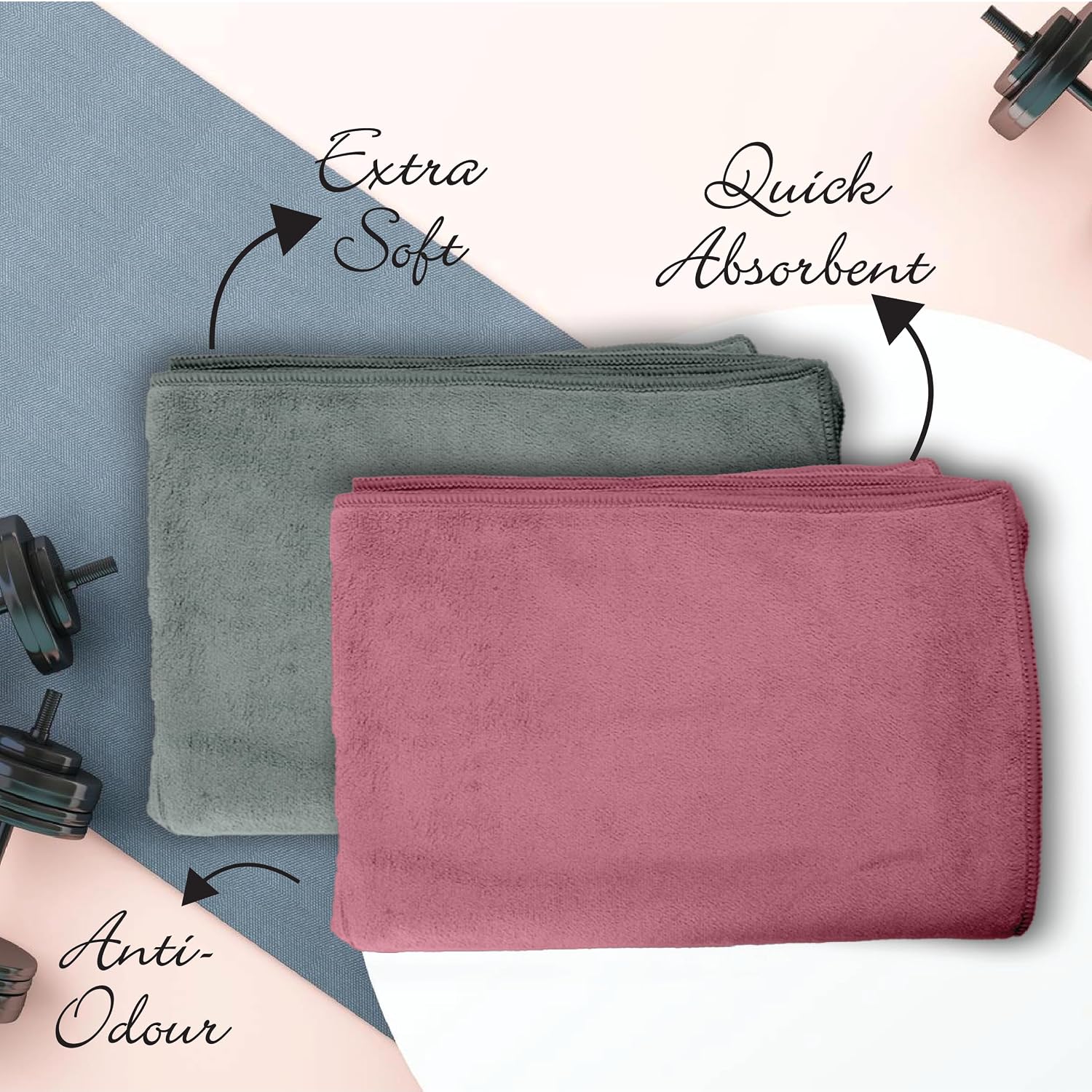 Housse Microfiber Hand Towel 800 Gsm | Premium Quality Towels Ultra Absorbent & Anti-Bacterial For Gym (Dusty Olive & Dusky Orchid) - Pack Of 4