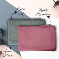 Housse Microfiber Hand Towel 800 Gsm | Premium Quality Towels Ultra Absorbent & Anti-Bacterial For Gym (Dusty Olive & Dusky Orchid) - Pack Of 4