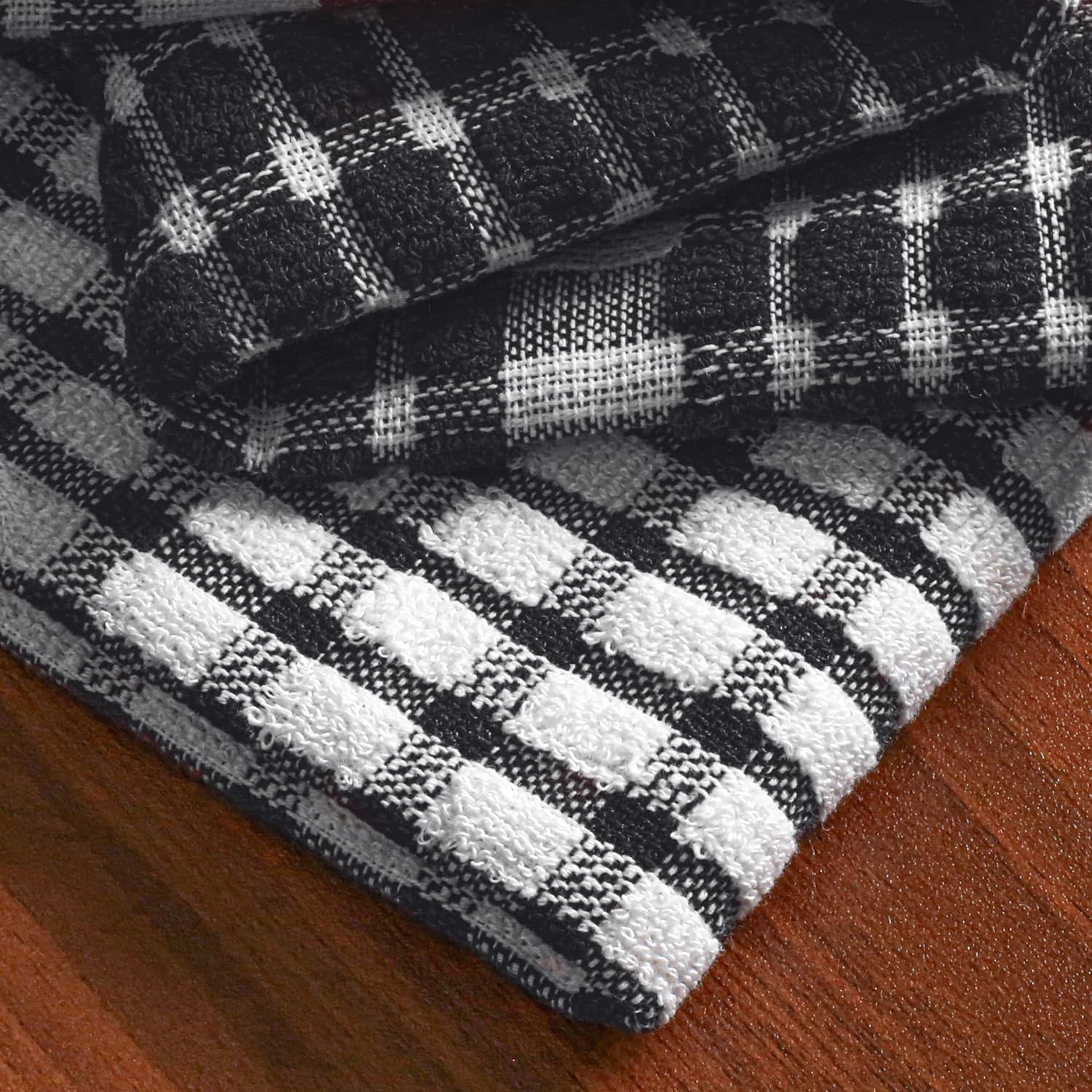Furnofy Kitchen Cleaning Towel 340 Gsm | Soft & Absorbent Hand Towel For Kitchen Cleaning & Quick Drying Of Plates & Glasses (Black)- Set Of 4