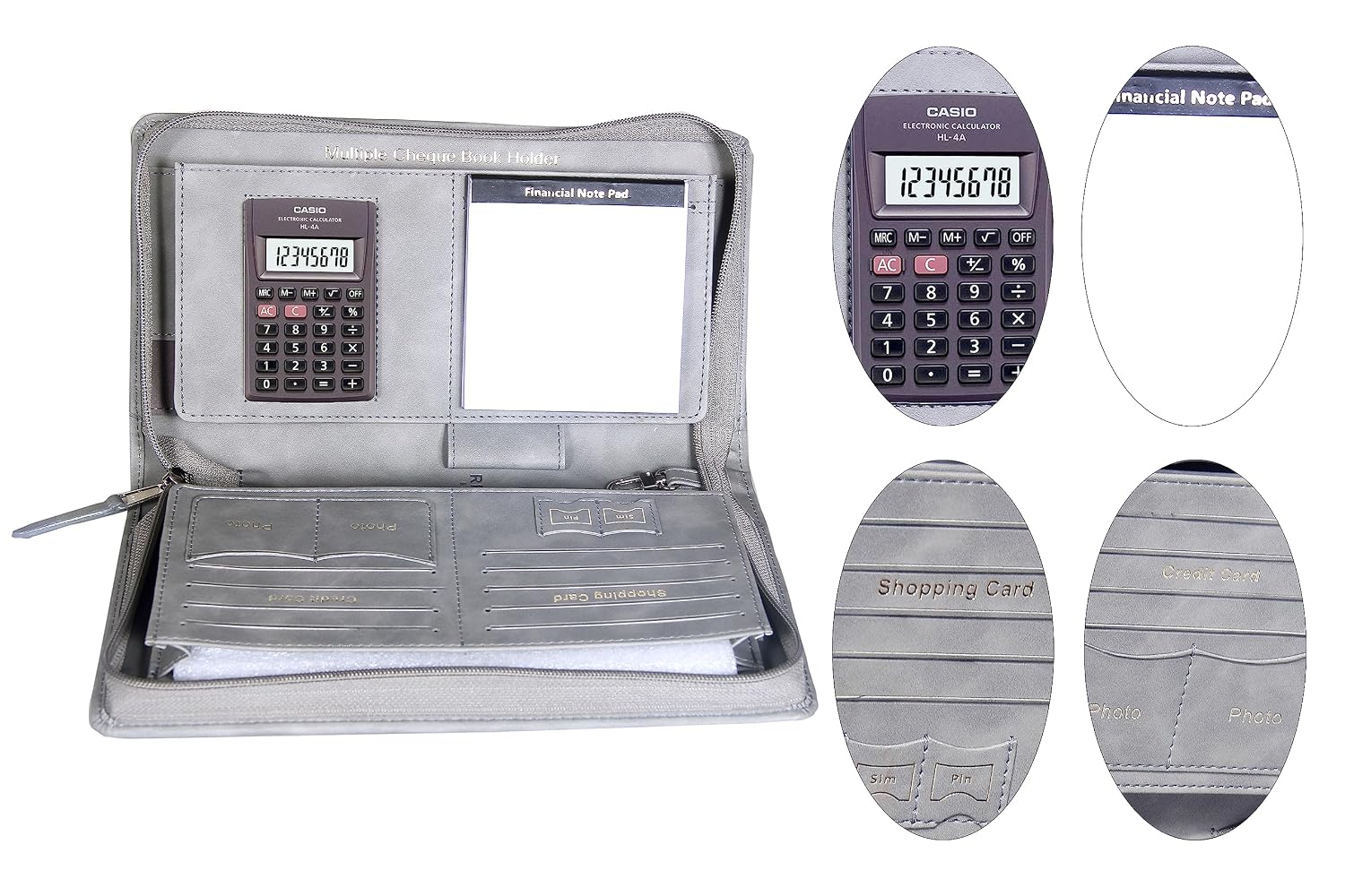 Sukeshcraft Multiple Cheque Book Holder | 8 Digit Display Calculator Financial Note Pad | Classic, Pull Grey Calculator
