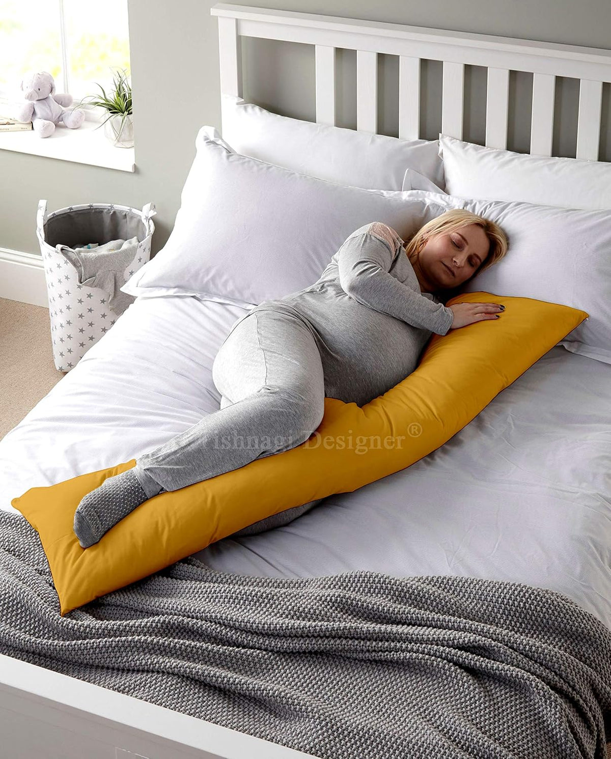 Full Body Pillow, Maternity Pillow For Sleeping, Back Support, Mustard Color - 18 X 54 Inch | Pregnancy Pillows, Microfiber Filling, Removable Cover, Lightweight, Foldable, Adjustable Pillow