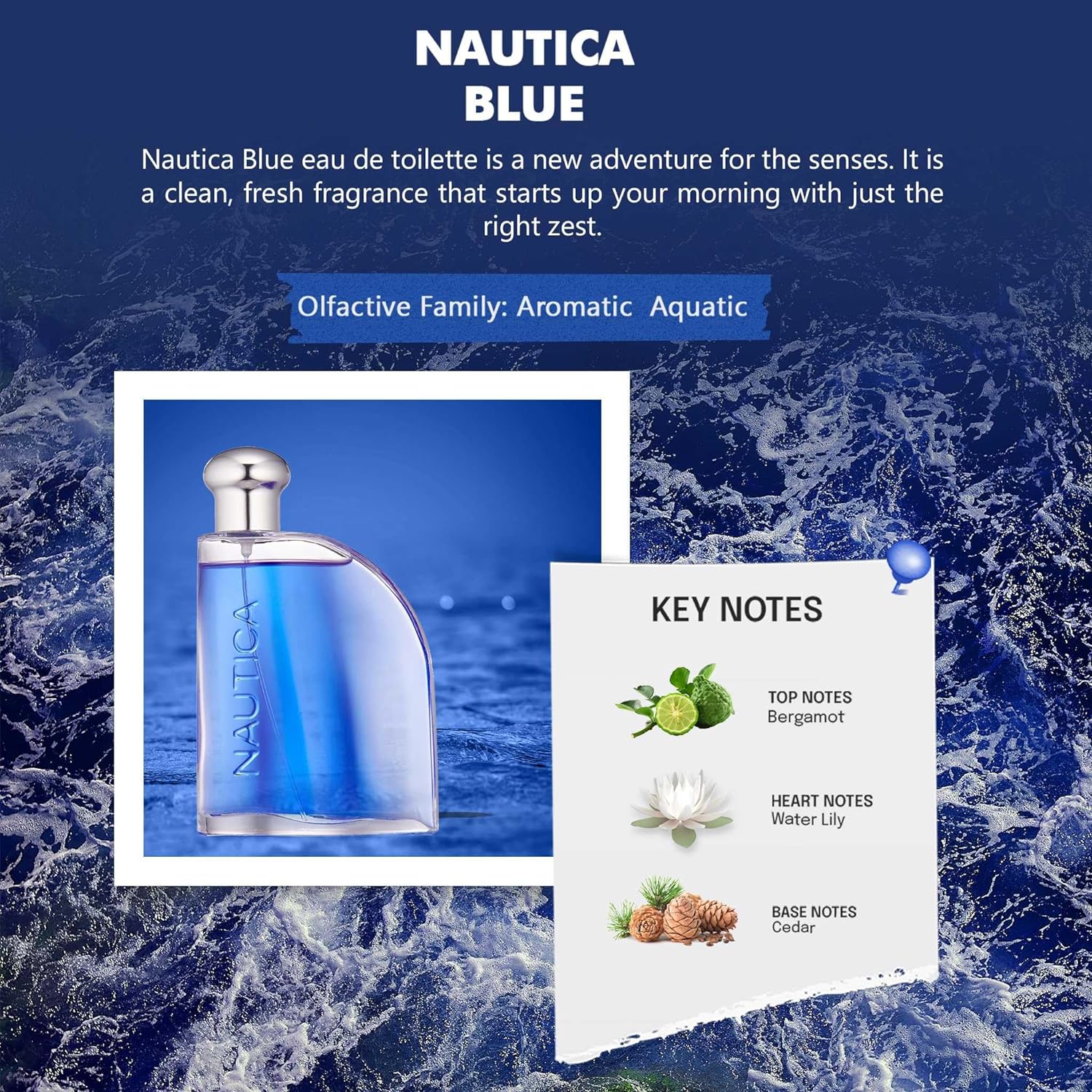 Nautica Blue Eau De Toilette Vaporisateur Spray 100ml 3.4 Fl.oz. Masculine Fragrance | Long Lasting