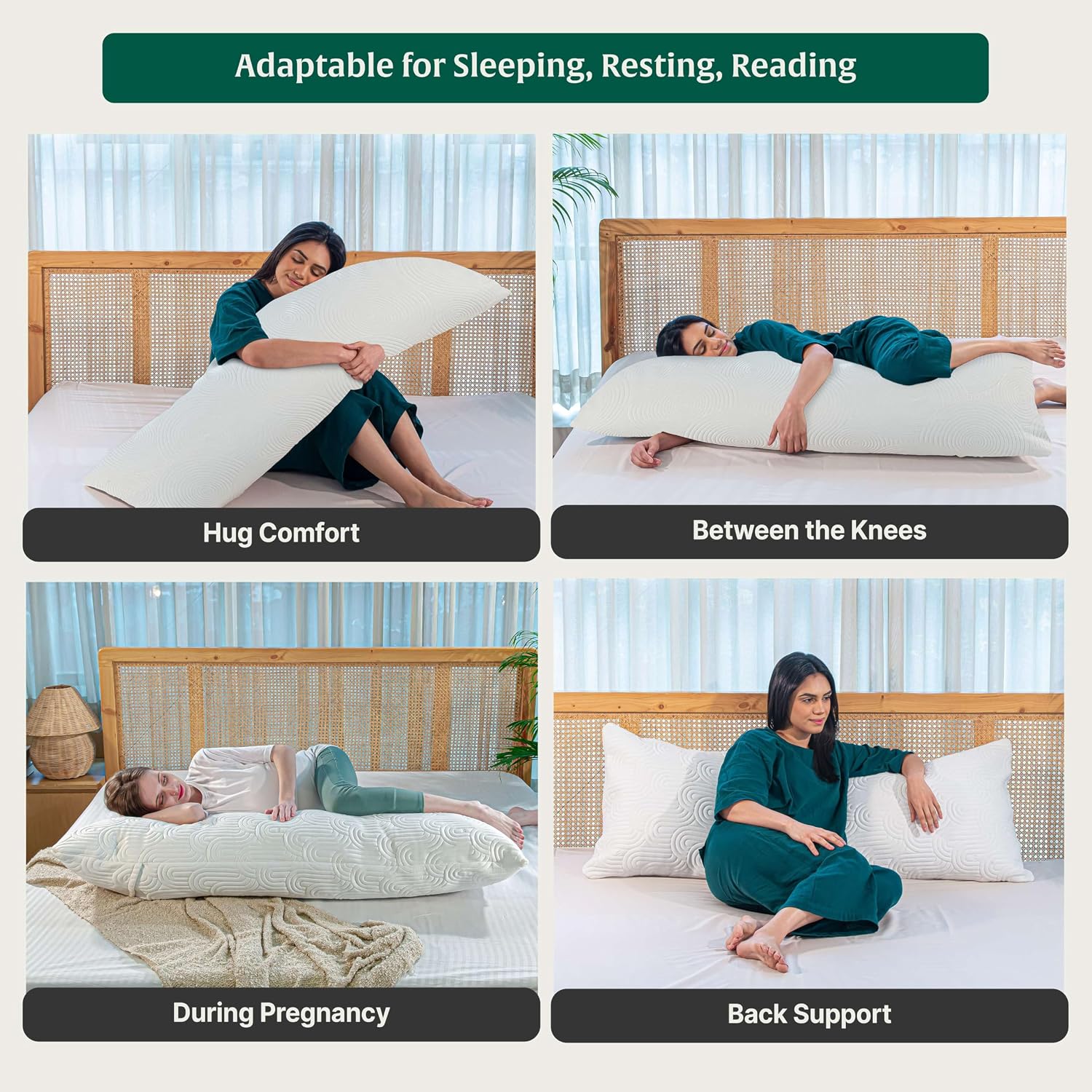 Full Body Hug Pillow For Sleeping, Memory Foam Pillow, White, Size - 54 L X 20 W Inch | Micro Fiber Pillow, For Body Support, Long Pillow For Bed, Side Sleeper, Washable Cover, Adjustable