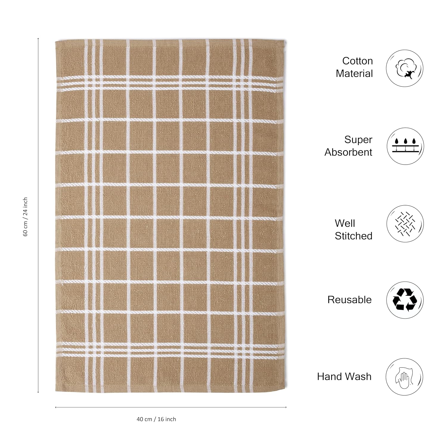 Encasa Xo Kitchen Towels Dish Cloths Sets 430 Gsm | Highly Absorbent Cotton Terry Towels Multipurpose For Washing Dishes & Cleaning Towel | Pack Of 4 (Beige Terry)