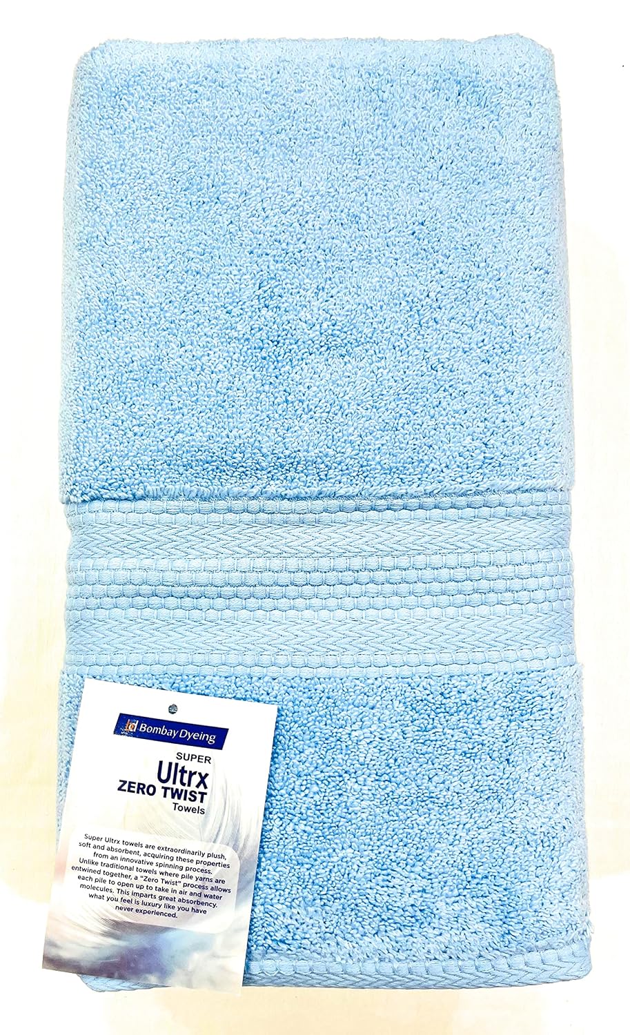 Bombay Dyeing Ultrx 100% Cotton Large Size Premium Bath Towel 650 Gsm - Sky Blue