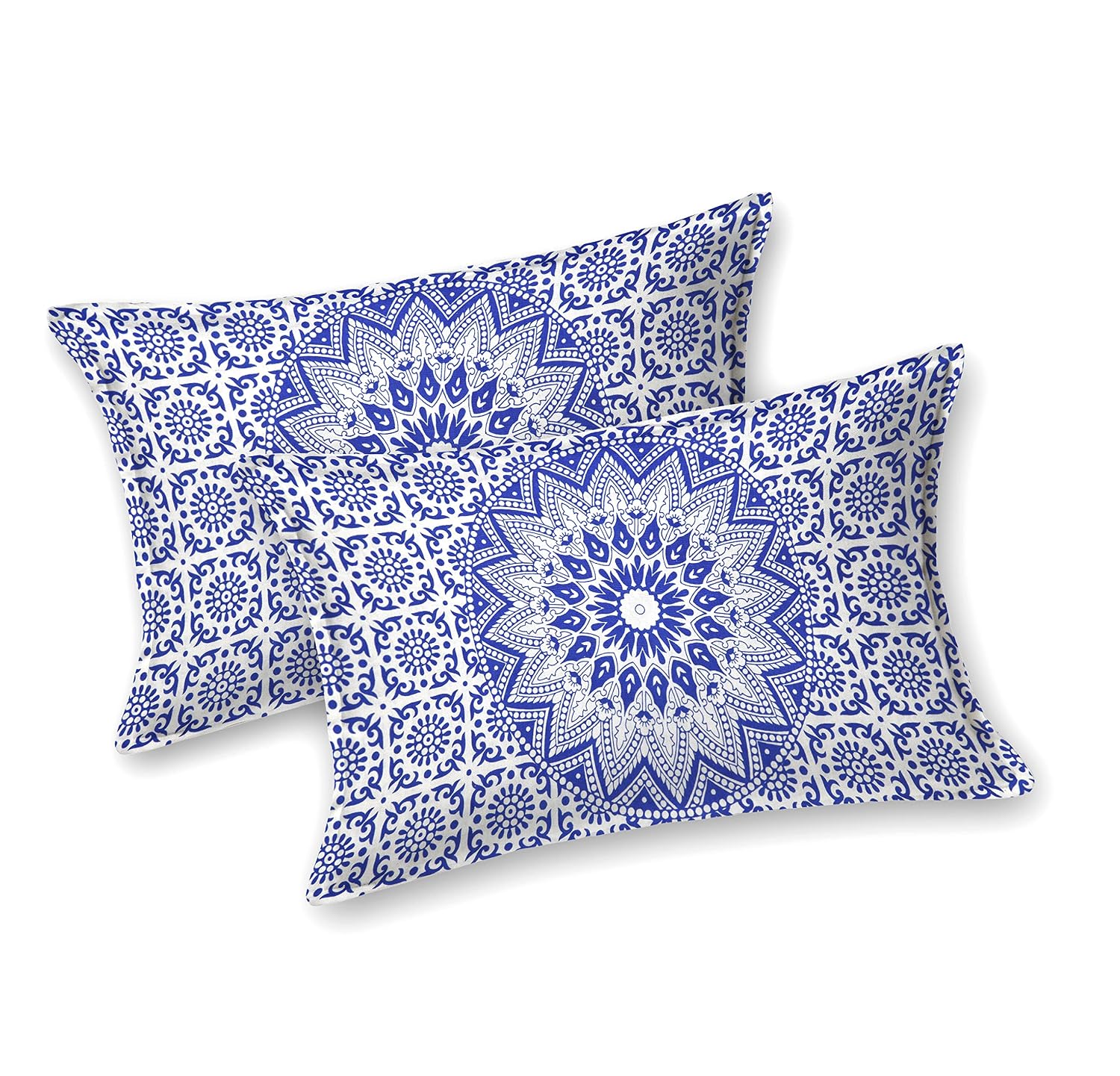 Printed Double Bedsheet For Queen Size With 2 Matching Pillow Cover | Size 90 X 100 Inches, Blue & White - Handloom Cotton Bedsheets For Double Bed | Soft & Smooth