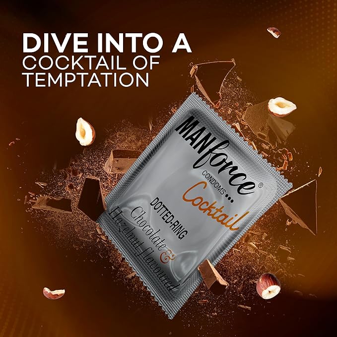 Manforce Cocktail Chocolate & Hazelnut Dotted & Flavoured Condoms For Men | 10 Pcs | Extra Dotted |